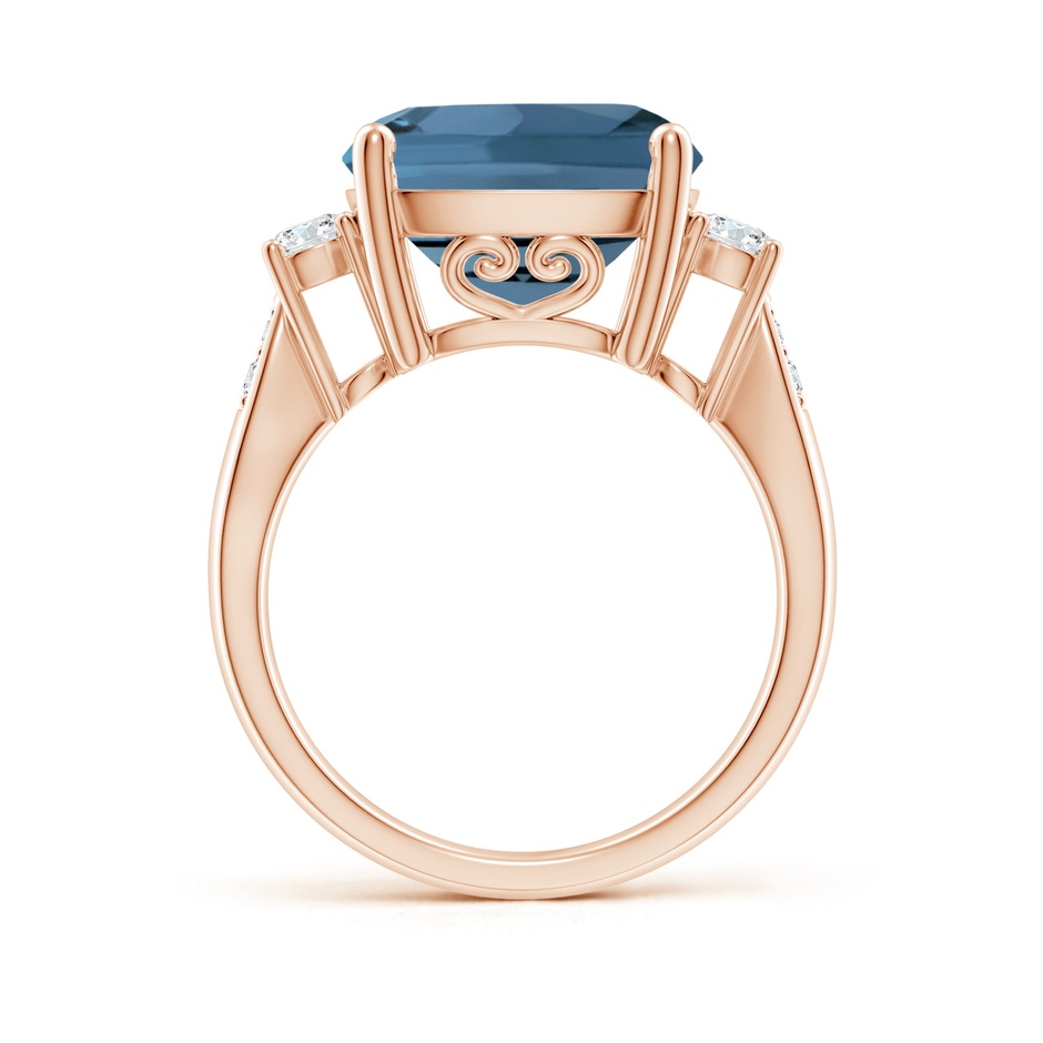 12mm A Cushion London Blue Topaz Solitaire Ring with Diamonds in Rose Gold side-1