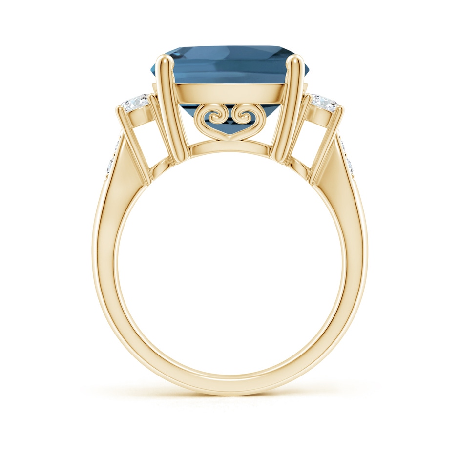 12mm A Cushion London Blue Topaz Solitaire Ring with Diamonds in Yellow Gold side-1