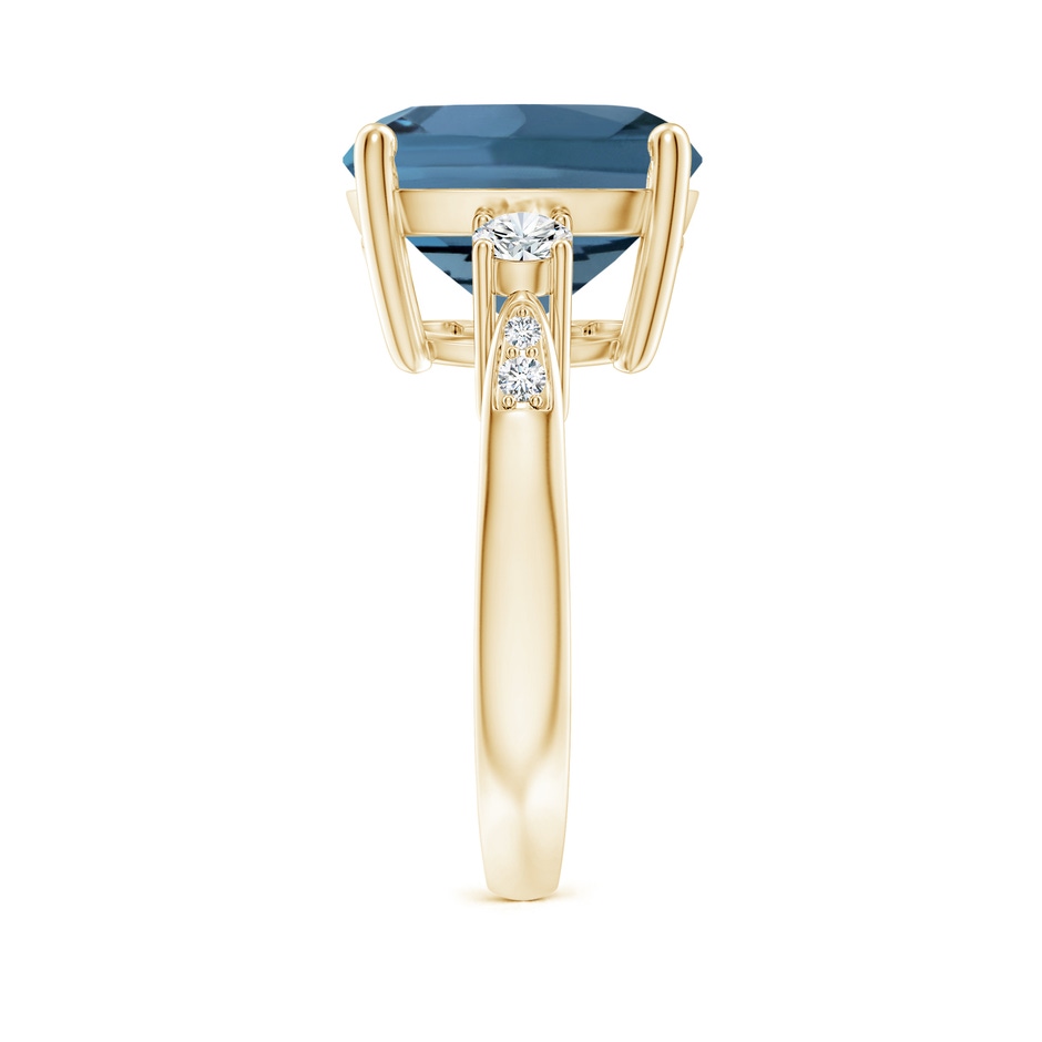 12mm A Cushion London Blue Topaz Solitaire Ring with Diamonds in Yellow Gold side-2
