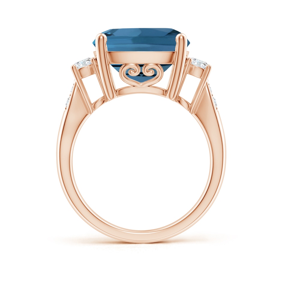 12mm AA Cushion London Blue Topaz Solitaire Ring with Diamonds in Rose Gold side-1