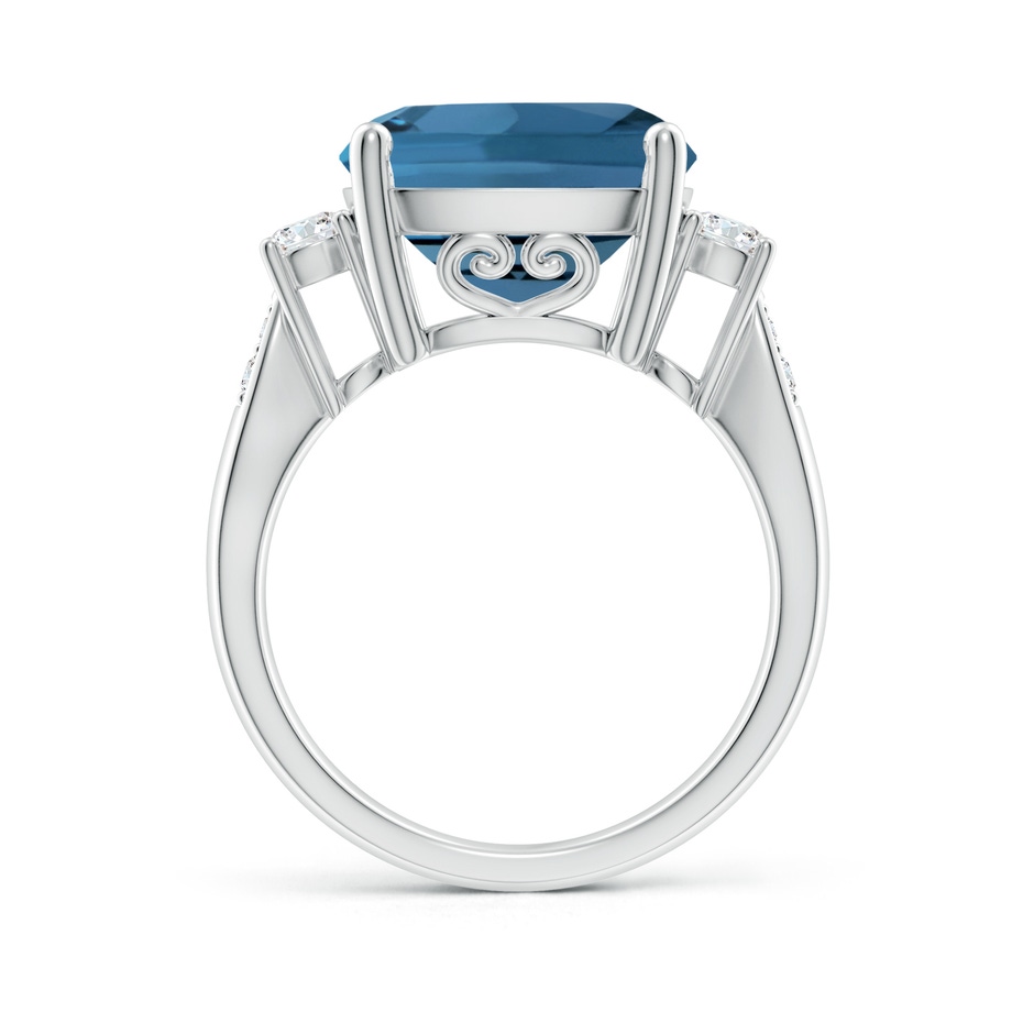 12mm AA Cushion London Blue Topaz Solitaire Ring with Diamonds in White Gold side-1