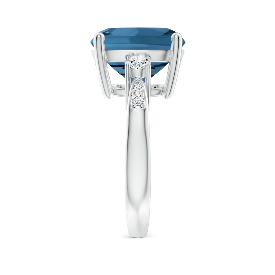 12mm AA Cushion London Blue Topaz Solitaire Ring with Diamonds in White Gold side-2