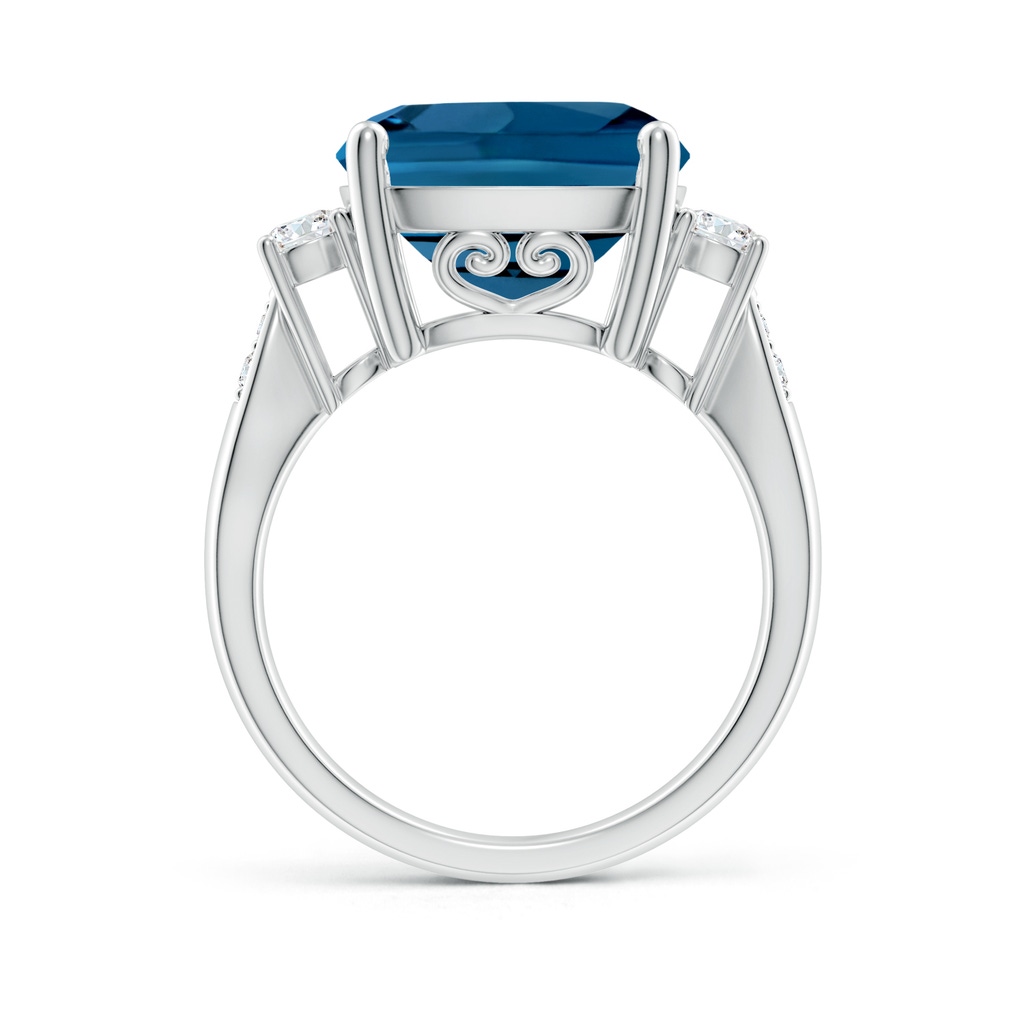 12mm AAA Cushion London Blue Topaz Solitaire Ring with Diamonds in White Gold - side_1
