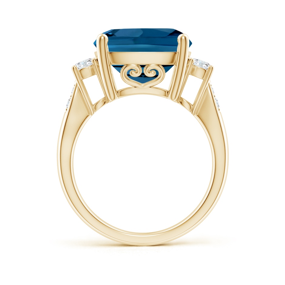 12mm AAA Cushion London Blue Topaz Solitaire Ring with Diamonds in Yellow Gold side-1