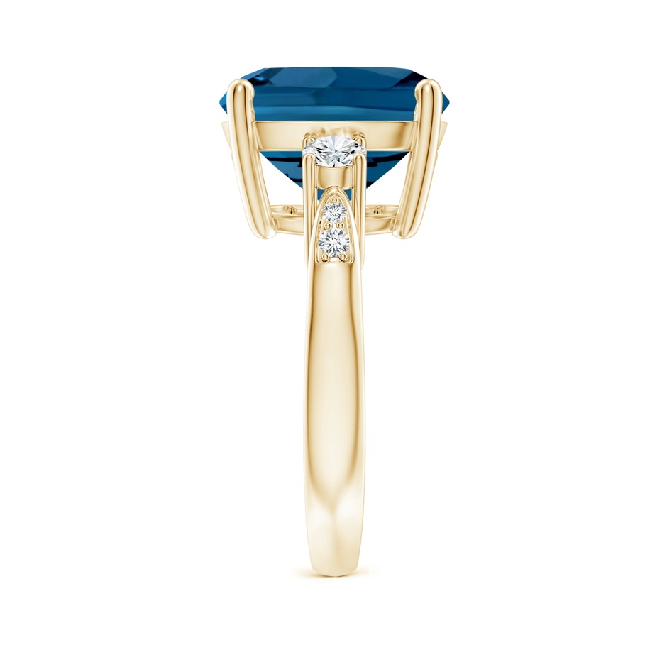 12mm AAA Cushion London Blue Topaz Solitaire Ring with Diamonds in Yellow Gold side-2