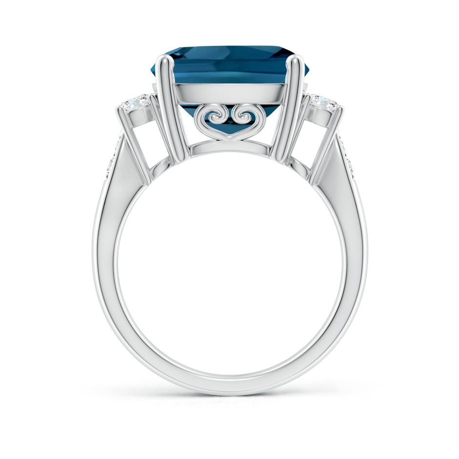 12mm AAAA Cushion London Blue Topaz Solitaire Ring with Diamonds in White Gold side-1