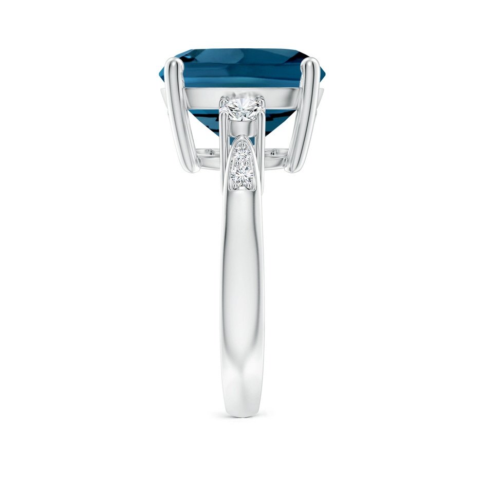 12mm AAAA Cushion London Blue Topaz Solitaire Ring with Diamonds in White Gold side-2