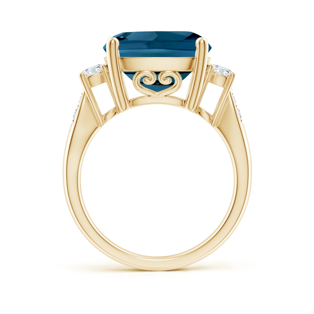 12mm AAAA Cushion London Blue Topaz Solitaire Ring with Diamonds in Yellow Gold - side_1