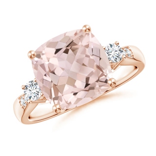 10mm A Cushion Morganite Solitaire Ring with Diamond Accents in 10K Rose Gold