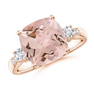 10mm AA Cushion Morganite Solitaire Ring with Diamond Accents in 10K Rose Gold