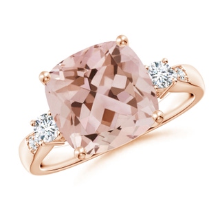 10mm AAA Cushion Morganite Solitaire Ring with Diamond Accents in 10K Rose Gold