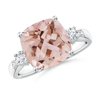 10mm AAA Cushion Morganite Solitaire Ring with Diamond Accents in White Gold