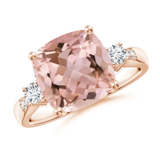 10mm AAAA Cushion Morganite Solitaire Ring with Diamond Accents in Rose Gold
