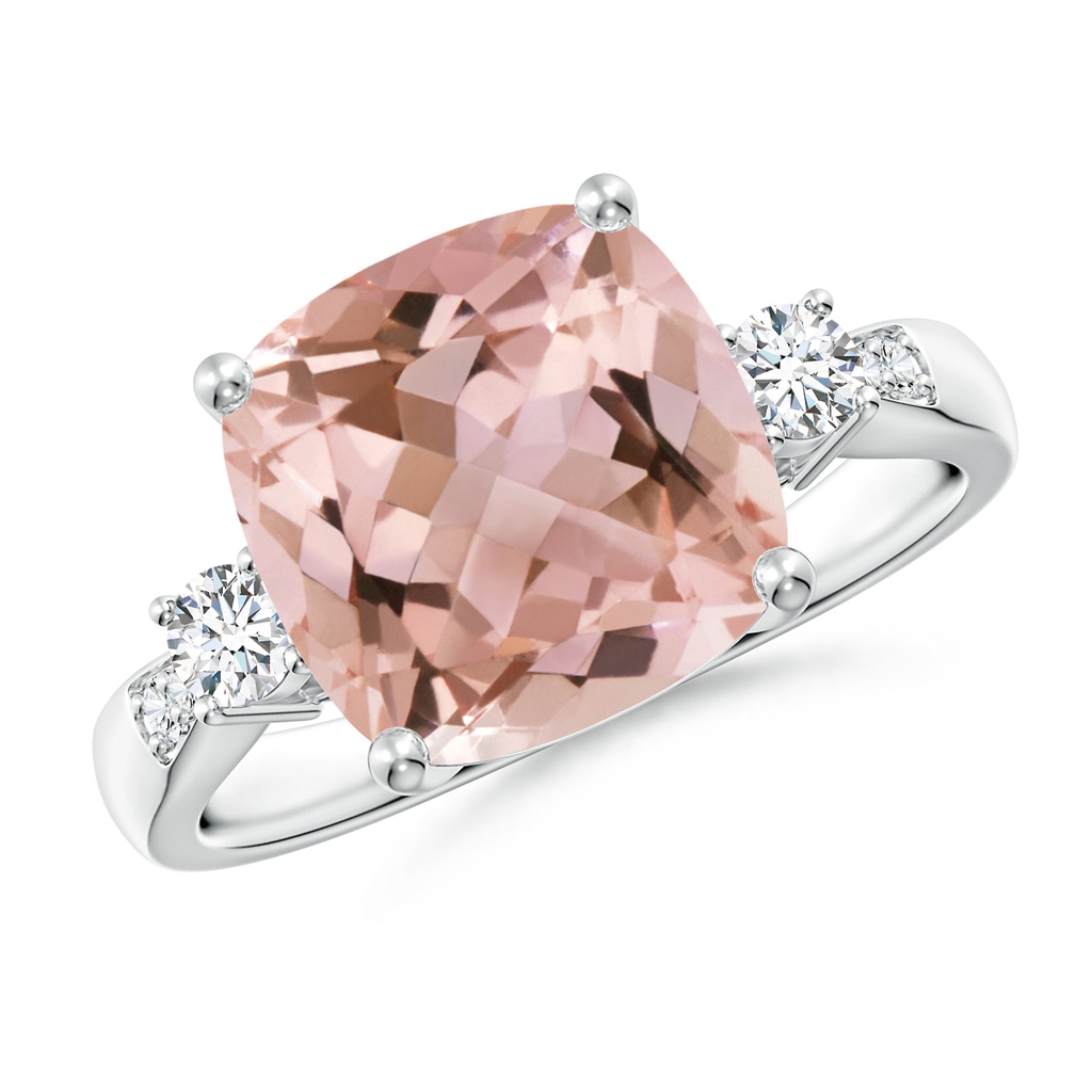 10mm AAAA Cushion Morganite Solitaire Ring with Diamond Accents in White Gold