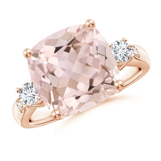 11mm A Cushion Morganite Solitaire Ring with Diamond Accents in Rose Gold