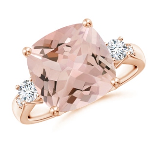 11mm AA Cushion Morganite Solitaire Ring with Diamond Accents in Rose Gold