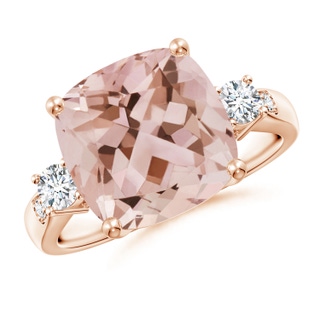 11mm AAA Cushion Morganite Solitaire Ring with Diamond Accents in Rose Gold