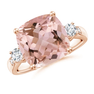 11mm AAAA Cushion Morganite Solitaire Ring with Diamond Accents in 9K Rose Gold