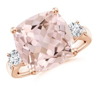 12mm A Cushion Morganite Solitaire Ring with Diamond Accents in Rose Gold