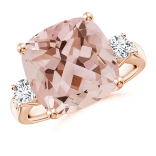12mm AAA Cushion Morganite Solitaire Ring with Diamond Accents in Rose Gold