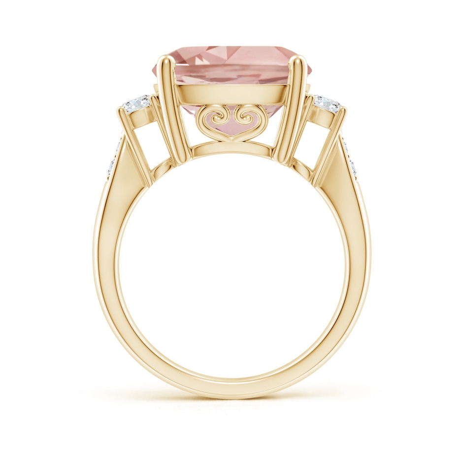 12mm AAA Cushion Morganite Solitaire Ring with Diamond Accents in Yellow Gold side-1