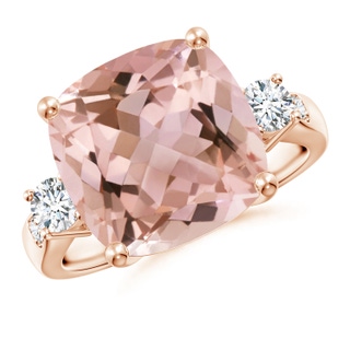 12mm AAAA Cushion Morganite Solitaire Ring with Diamond Accents in 10K Rose Gold