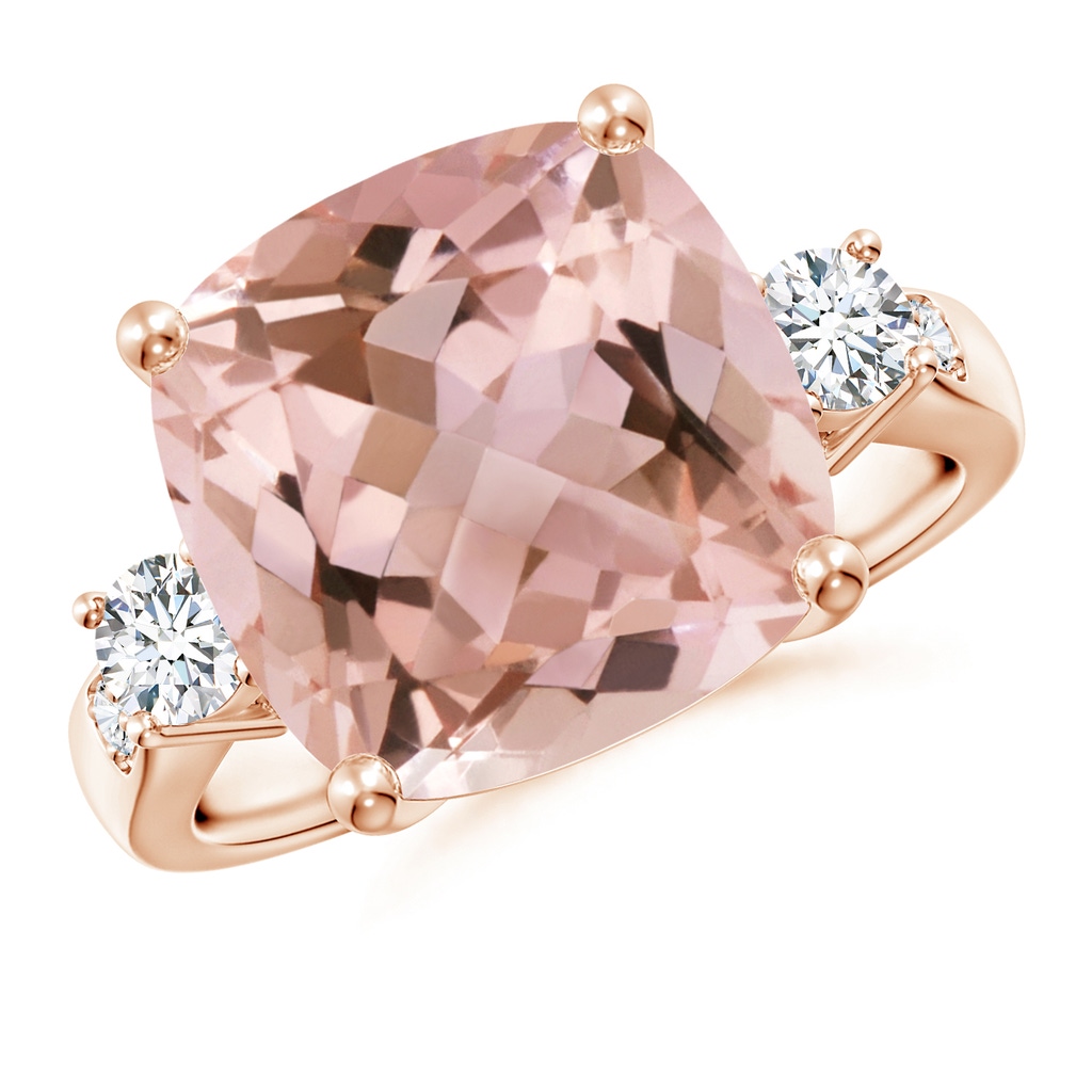 12mm AAAA Cushion Morganite Solitaire Ring with Diamond Accents in Rose Gold