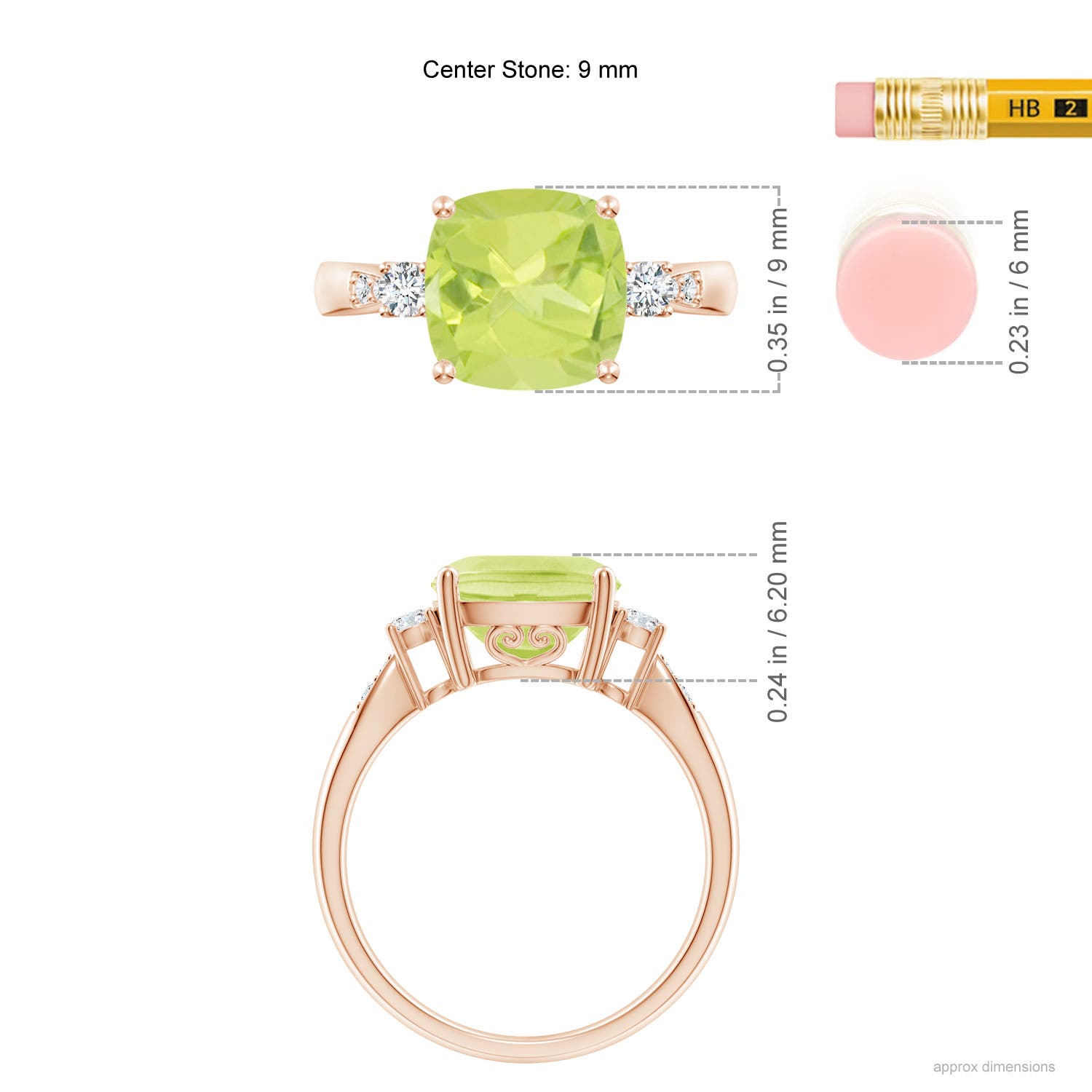 A - Peridot / 2.97 CT / 14 KT Rose Gold