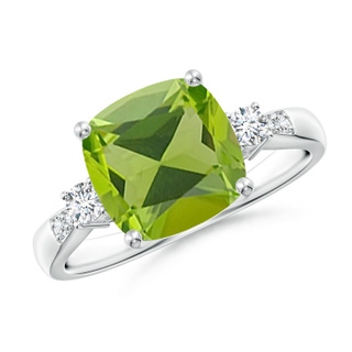 9mm AAA Cushion Peridot Solitaire Ring with Diamond Accents in White Gold
