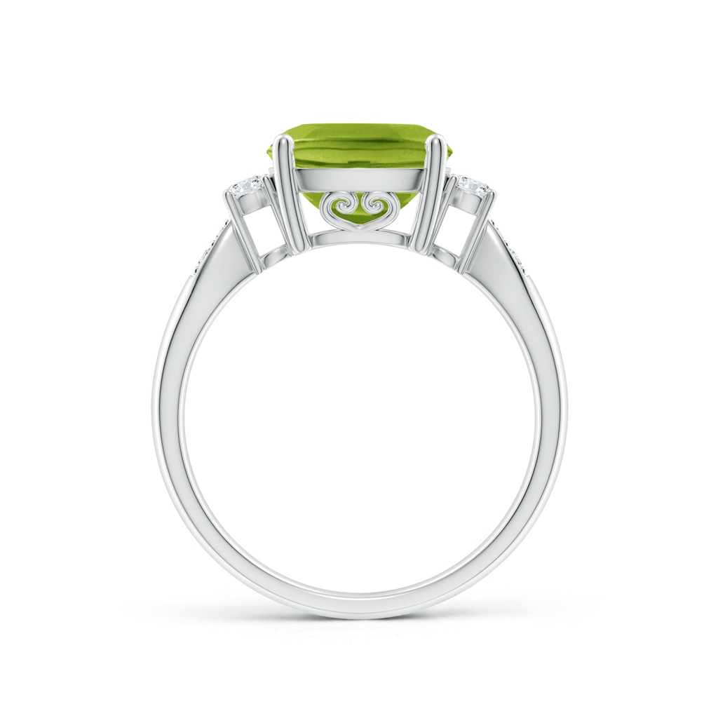 9mm AAA Cushion Peridot Solitaire Ring with Diamond Accents in White Gold - side_1