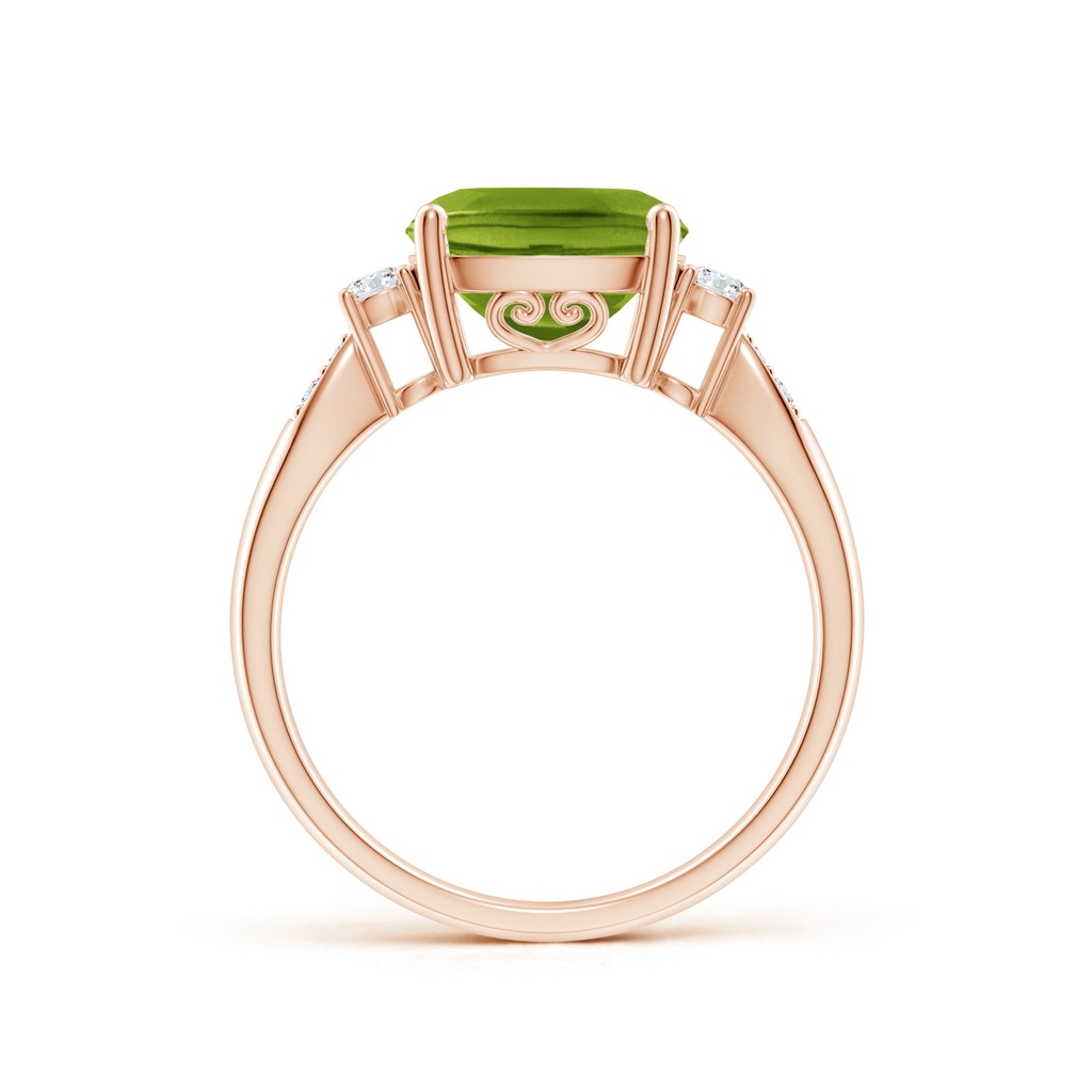 9mm AAAA Cushion Peridot Solitaire Ring with Diamond Accents in Rose Gold Side-1
