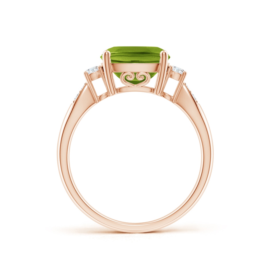 9mm AAAA Cushion Peridot Solitaire Ring with Diamond Accents in Rose Gold side-1