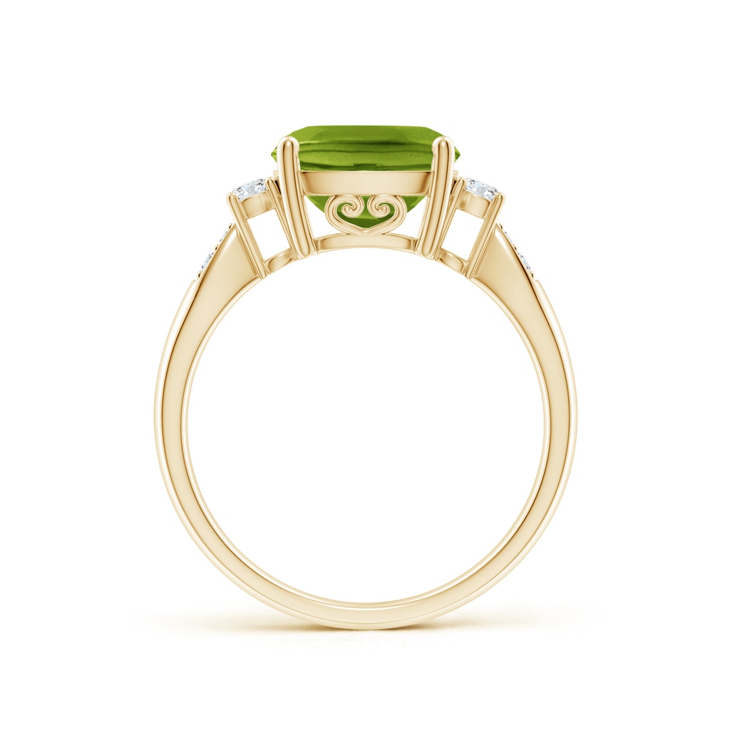 9mm AAAA Cushion Peridot Solitaire Ring with Diamond Accents in Yellow Gold Side-1