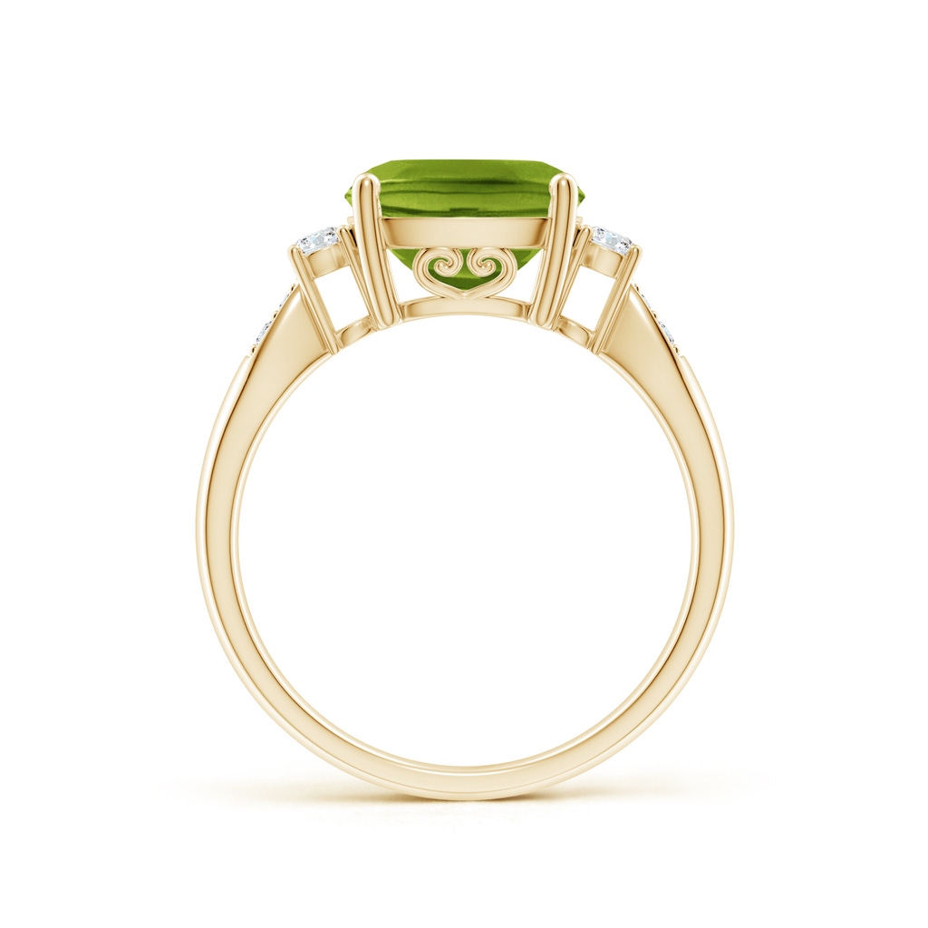 9mm AAAA Cushion Peridot Solitaire Ring with Diamond Accents in Yellow Gold - side_1