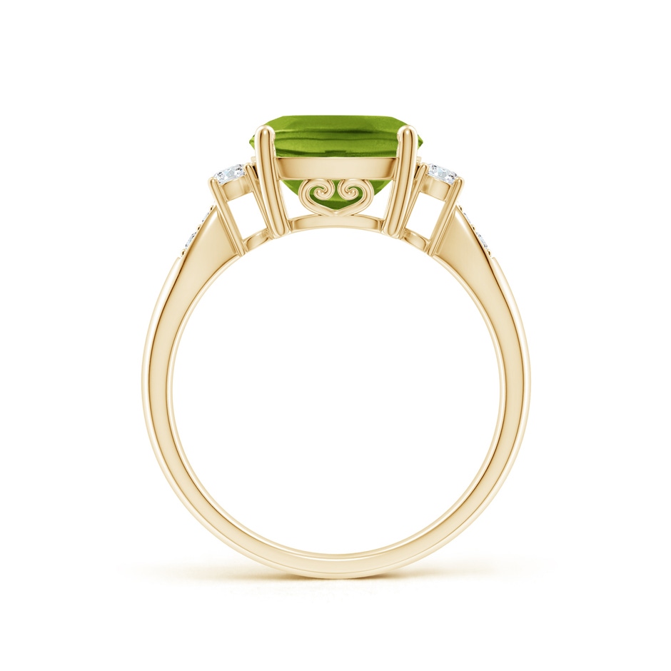 9mm AAAA Cushion Peridot Solitaire Ring with Diamond Accents in Yellow Gold side-1