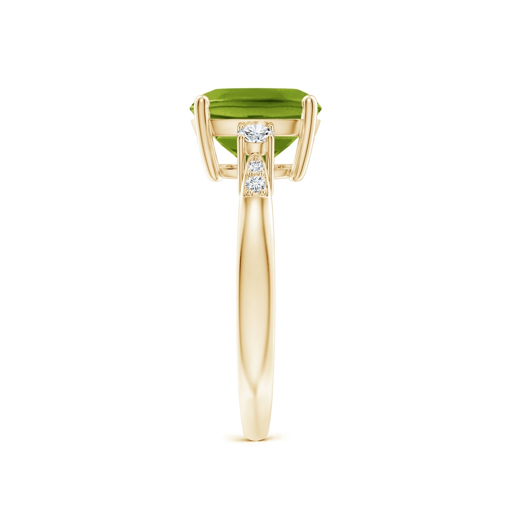 9mm AAAA Cushion Peridot Solitaire Ring with Diamond Accents in Yellow Gold Side-2