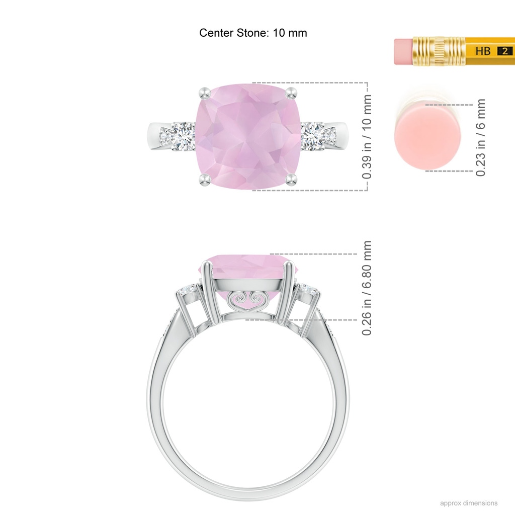 10mm AAA Cushion Rose Quartz Solitaire Ring with Diamond Accents in White Gold Ruler