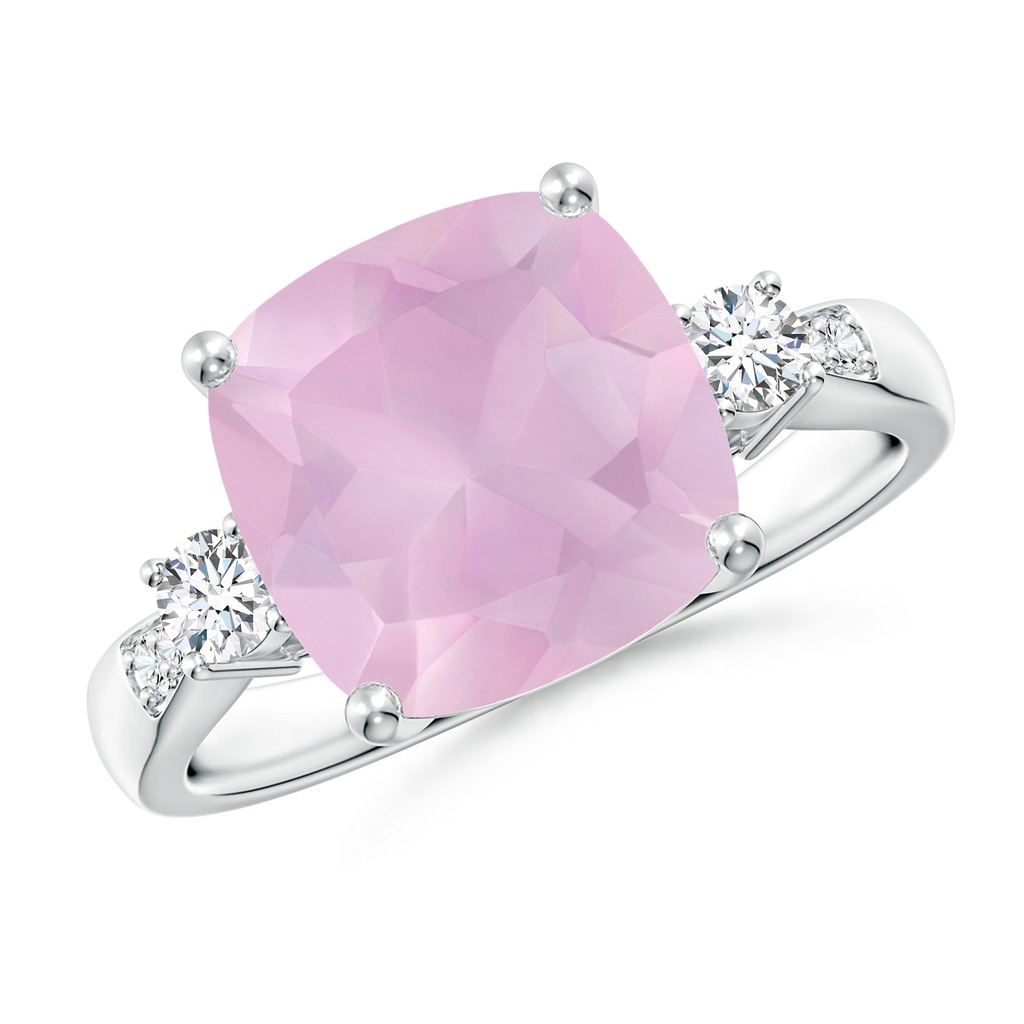 10mm AAAA Cushion Rose Quartz Solitaire Ring with Diamond Accents in White Gold