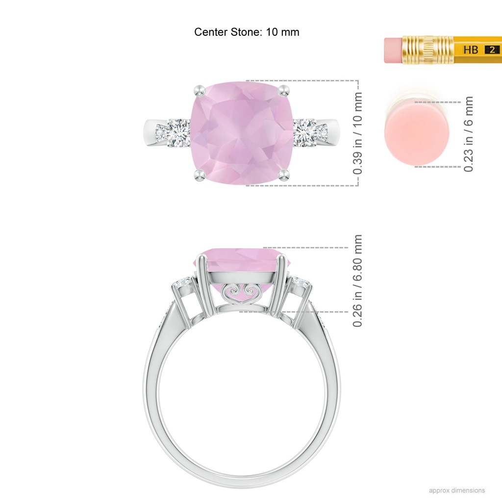 10mm AAAA Cushion Rose Quartz Solitaire Ring with Diamond Accents in White Gold Ruler