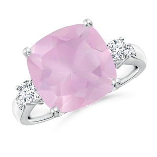 11mm AAAA Cushion Rose Quartz Solitaire Ring with Diamond Accents in White Gold