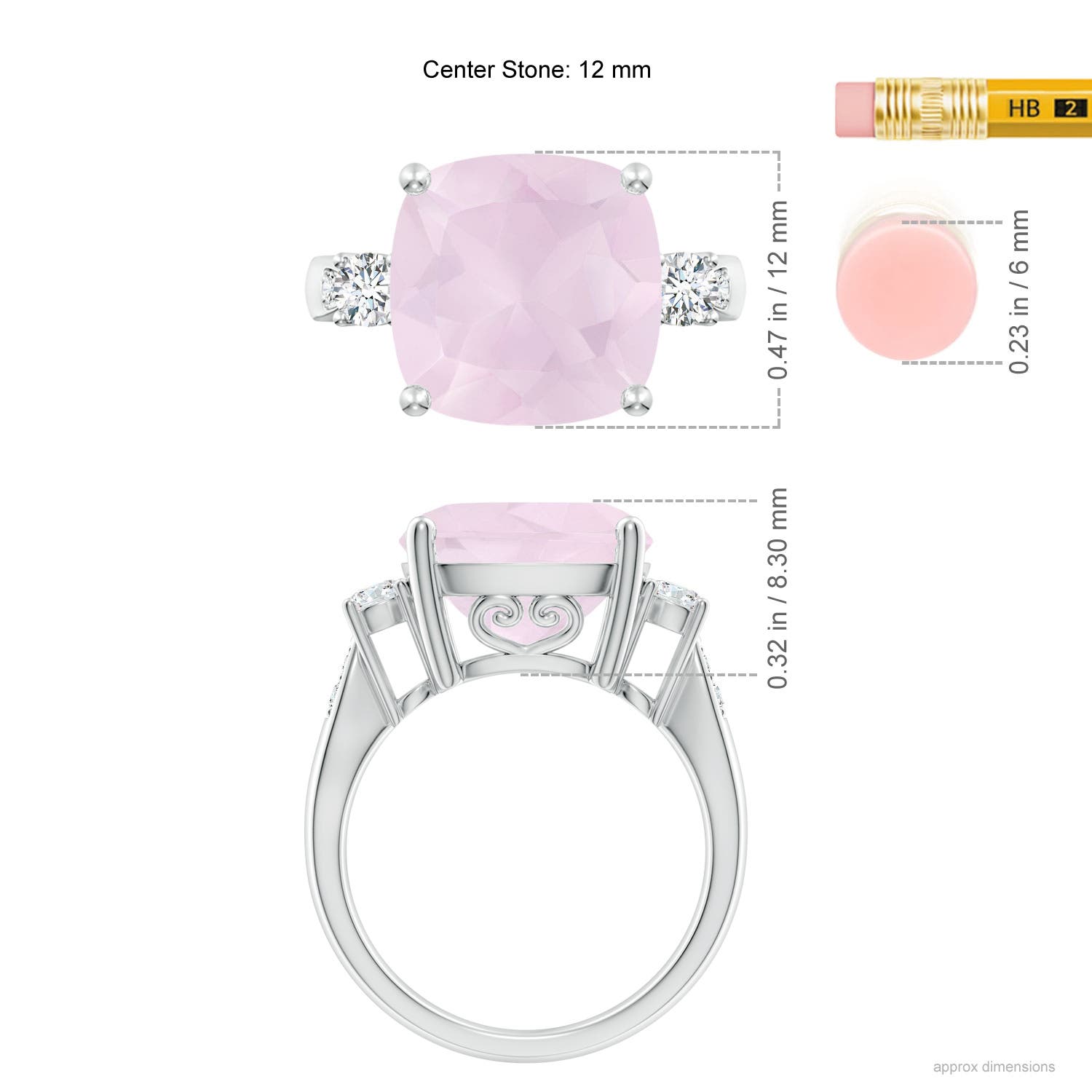 A - Rose Quartz / 5.8 CT / 14 KT White Gold