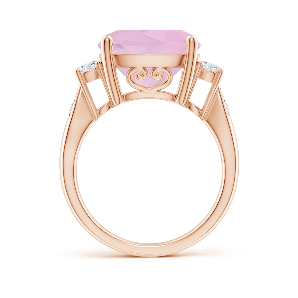12mm AAAA Cushion Rose Quartz Solitaire Ring with Diamond Accents in Rose Gold Side-1