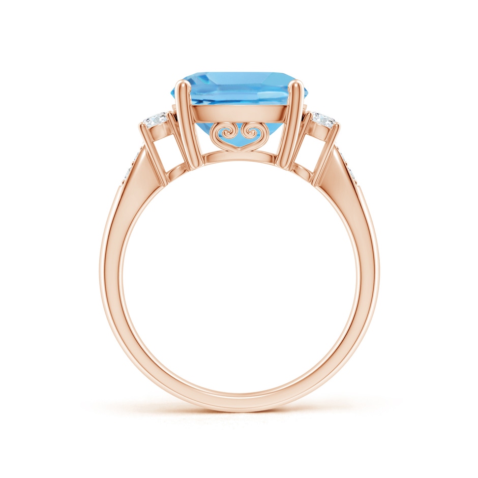 10mm A Cushion Swiss Blue Topaz Solitaire Ring with Diamond Accents in Rose Gold side-1