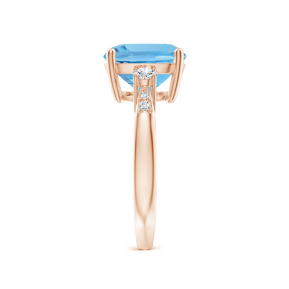 10mm A Cushion Swiss Blue Topaz Solitaire Ring with Diamond Accents in Rose Gold side-2