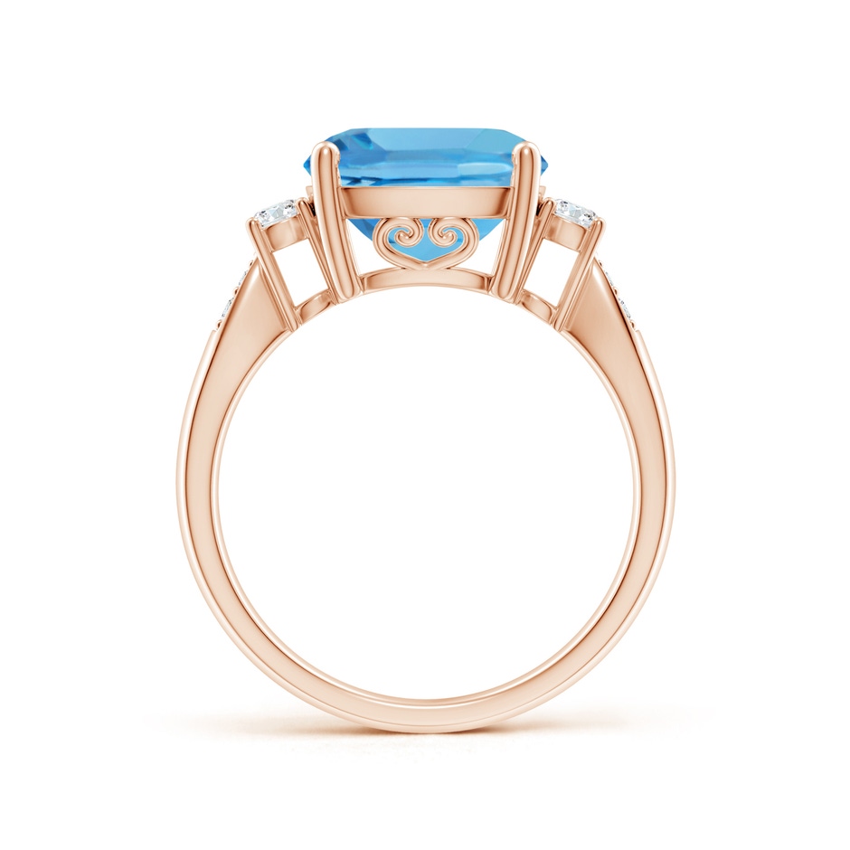 10mm AA Cushion Swiss Blue Topaz Solitaire Ring with Diamond Accents in Rose Gold side-1
