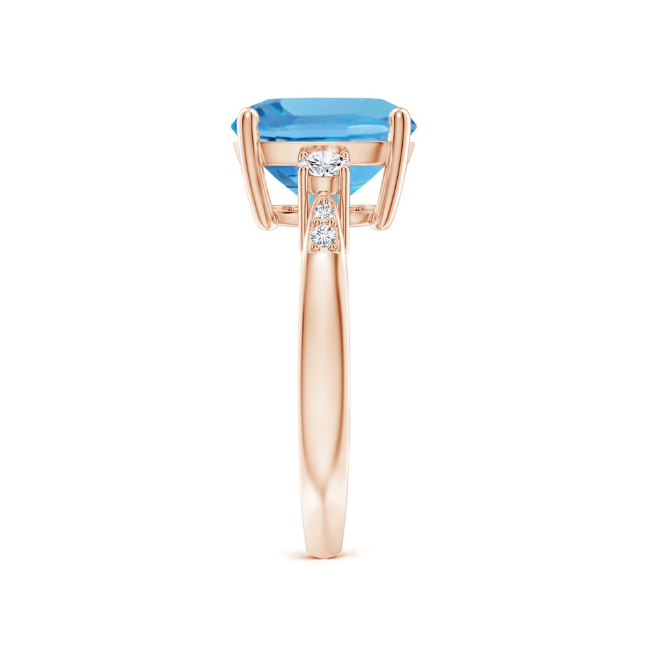 10mm AA Cushion Swiss Blue Topaz Solitaire Ring with Diamond Accents in Rose Gold side-2