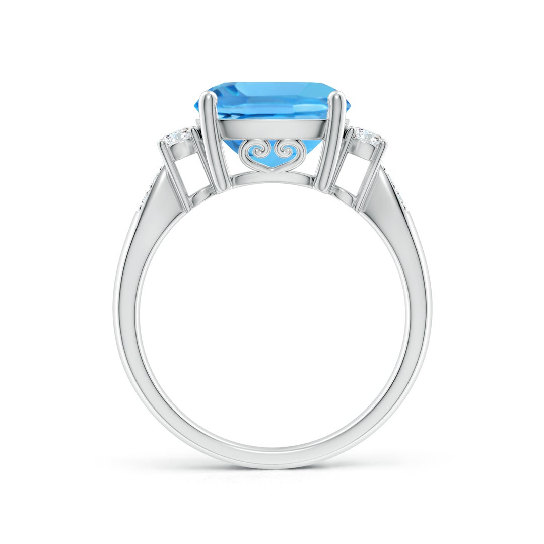 10mm AAA Cushion Swiss Blue Topaz Solitaire Ring with Diamond Accents in White Gold - side 2