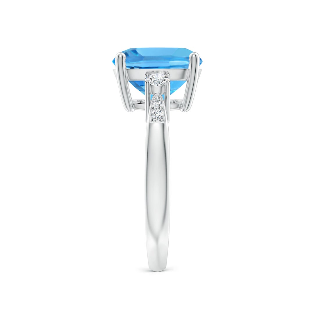 10mm AAA Cushion Swiss Blue Topaz Solitaire Ring with Diamond Accents in White Gold - side 3