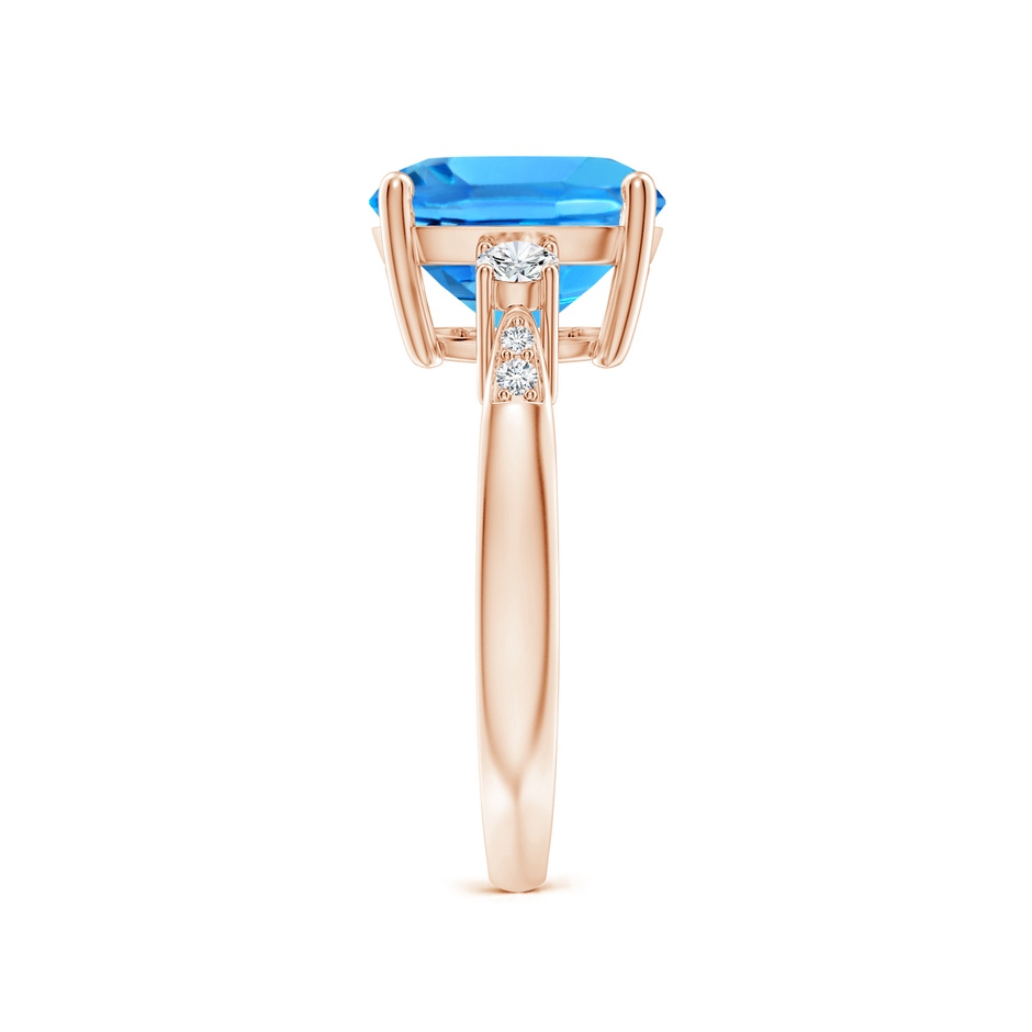 10mm AAAA Cushion Swiss Blue Topaz Solitaire Ring with Diamond Accents in Rose Gold side-2