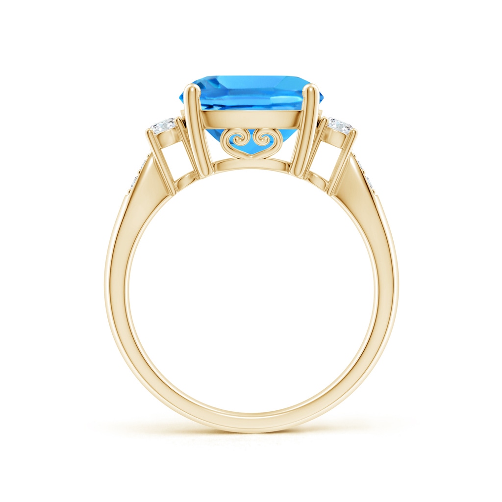 10mm AAAA Cushion Swiss Blue Topaz Solitaire Ring with Diamond Accents in Yellow Gold - side_1